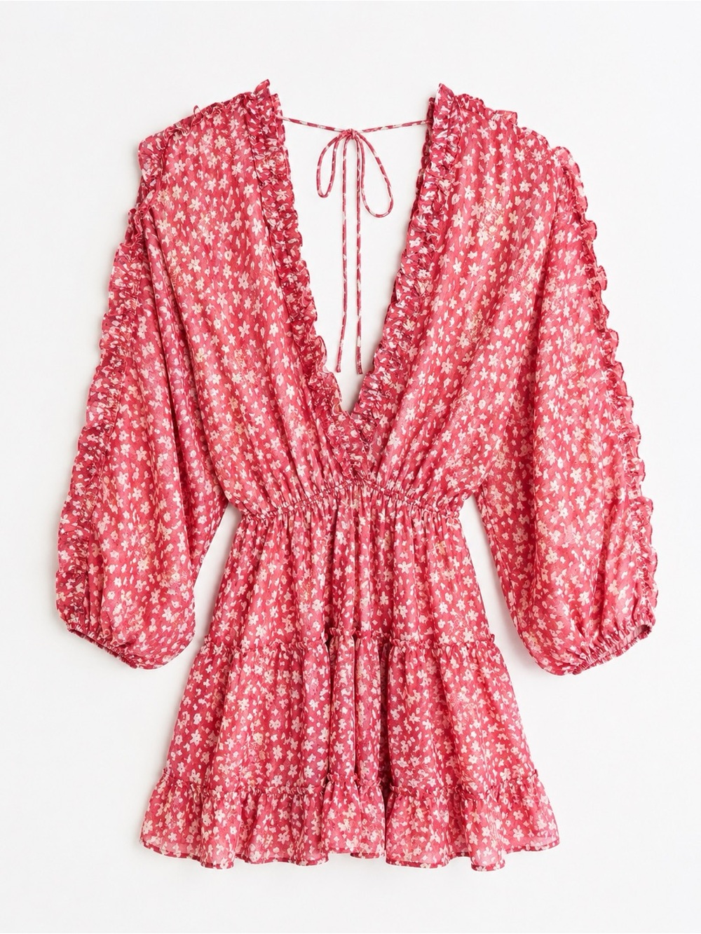 Vici floral ruffle mini dress pink/red white size S